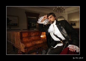 Ein Musketier sinnend am Flügel